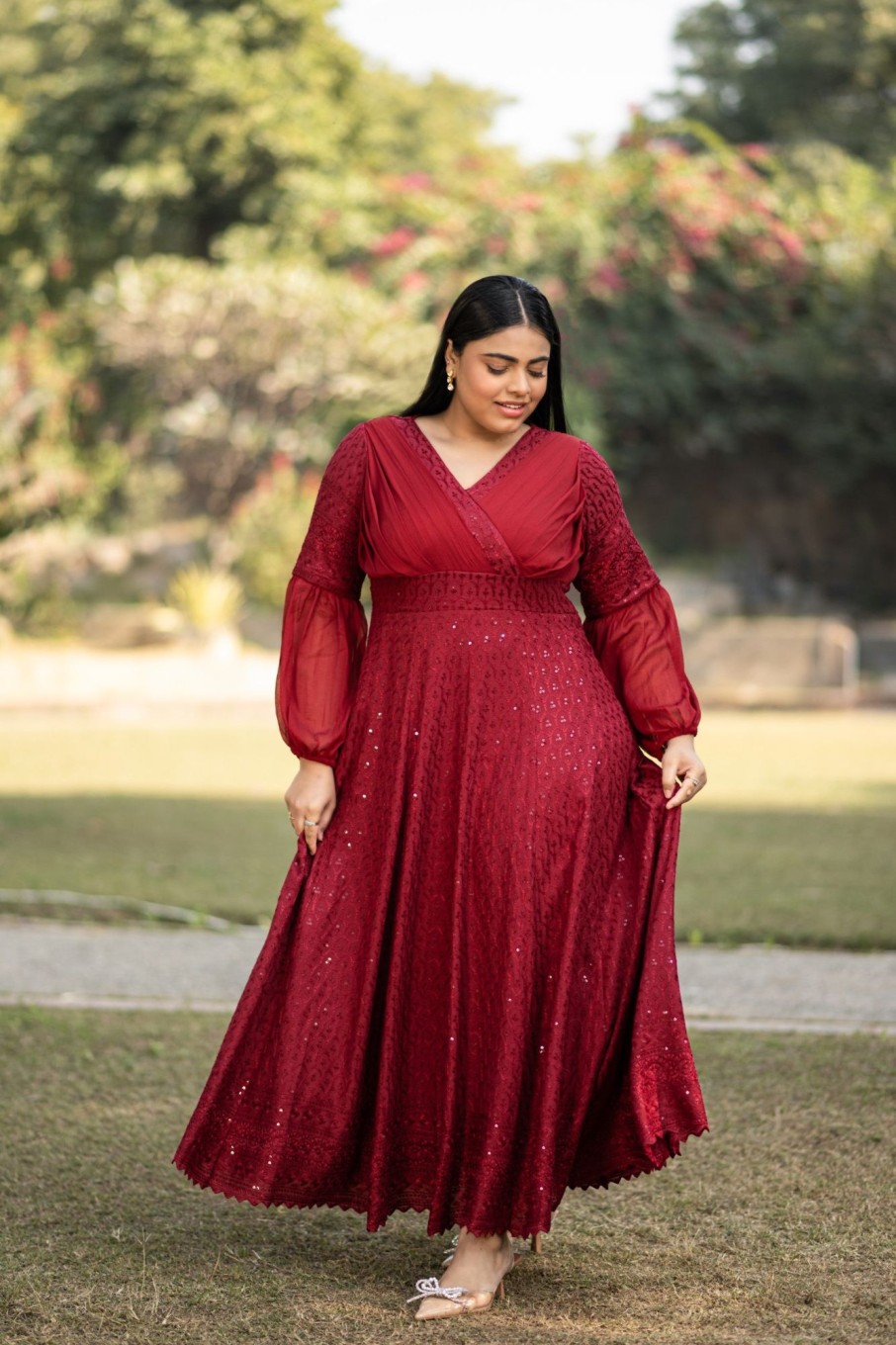 Women SARAS THE LABEL | Women'S Embroidered Red Gown - Saras The Label- 1Pc