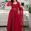 Women Label Shaurya Sanadhya USA | Women'S Red Anarkali Suit Set With Palazzo With Net Dupatta - Label Shaurya Sanadhya Usa