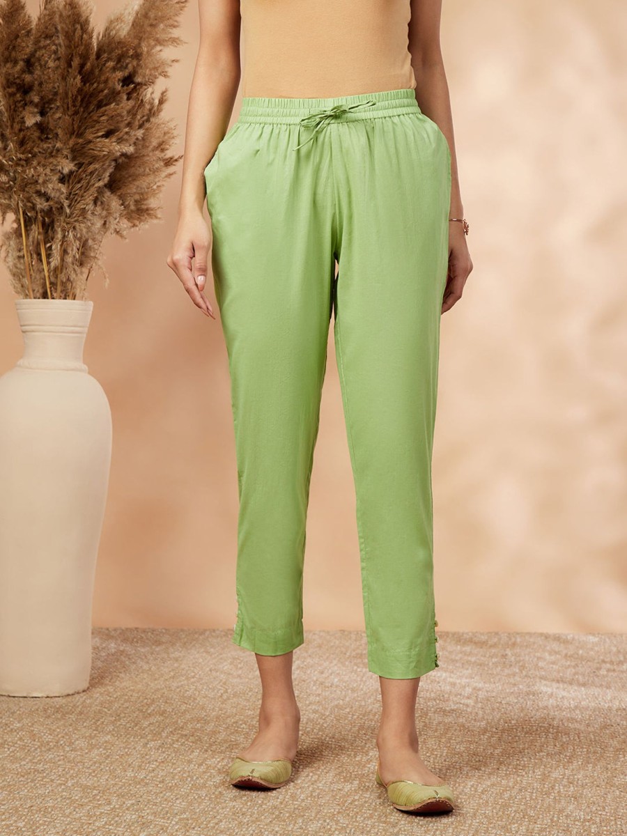 Women IMARA | Women'S Floral Solid Elasticated Waist Straight Pants - Imara Green