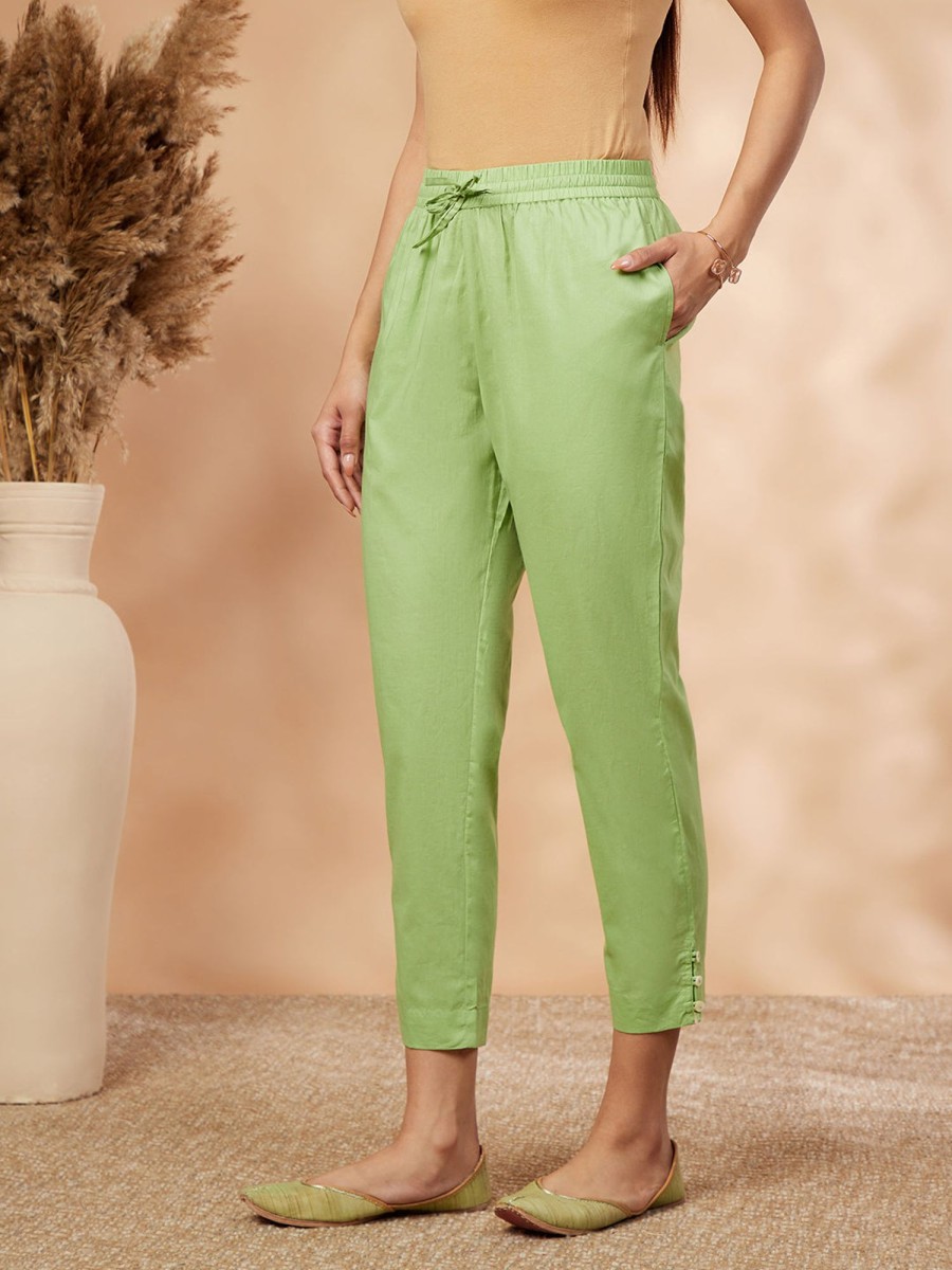 Women IMARA | Women'S Floral Solid Elasticated Waist Straight Pants - Imara Green