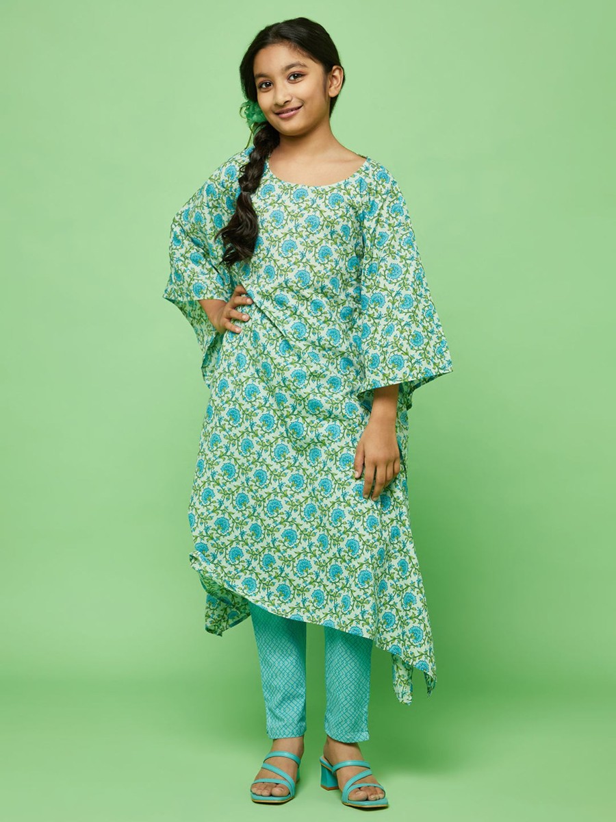 Women AKS Girls | Girl'S Floral Print Night Suit - Aks Girls Blue