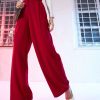 Women Lyush | Women'S Red Korean Pleated Loose Fit Pants - Lyush