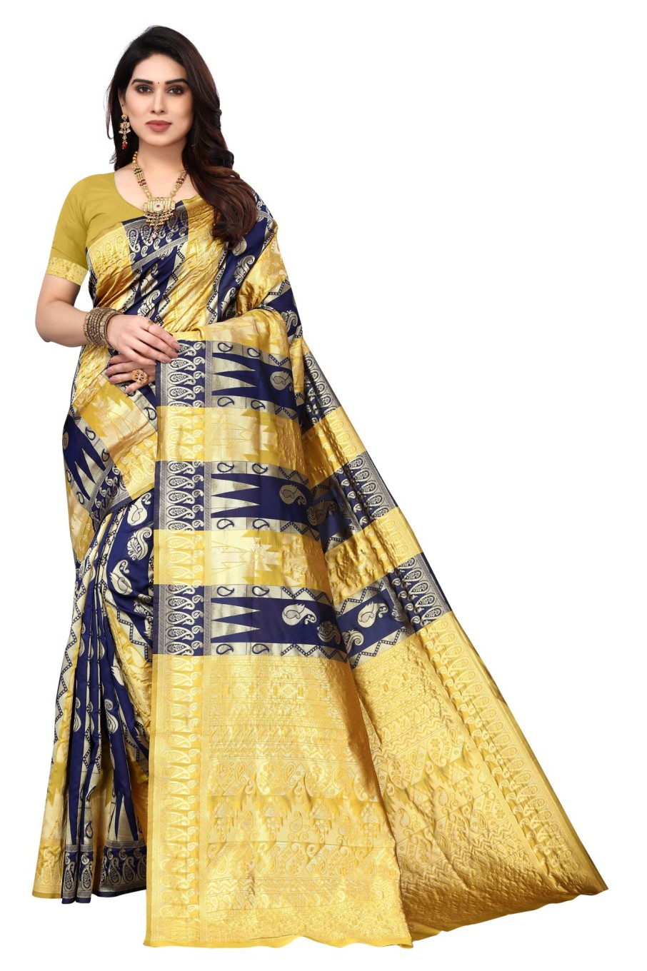 Women Varanga | Women'S Color Banarasi Silk Saree With Blouse - Varanga Yellow