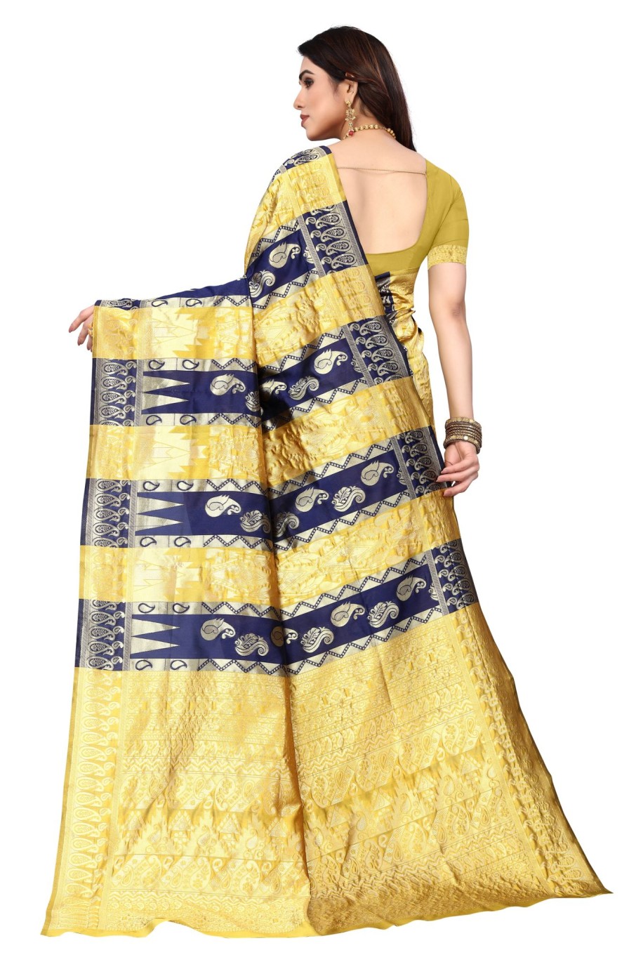 Women Varanga | Women'S Color Banarasi Silk Saree With Blouse - Varanga Yellow