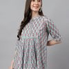 Women Janasya | Women'S Block Print Aqua Cotton Tops - Janasya Blue