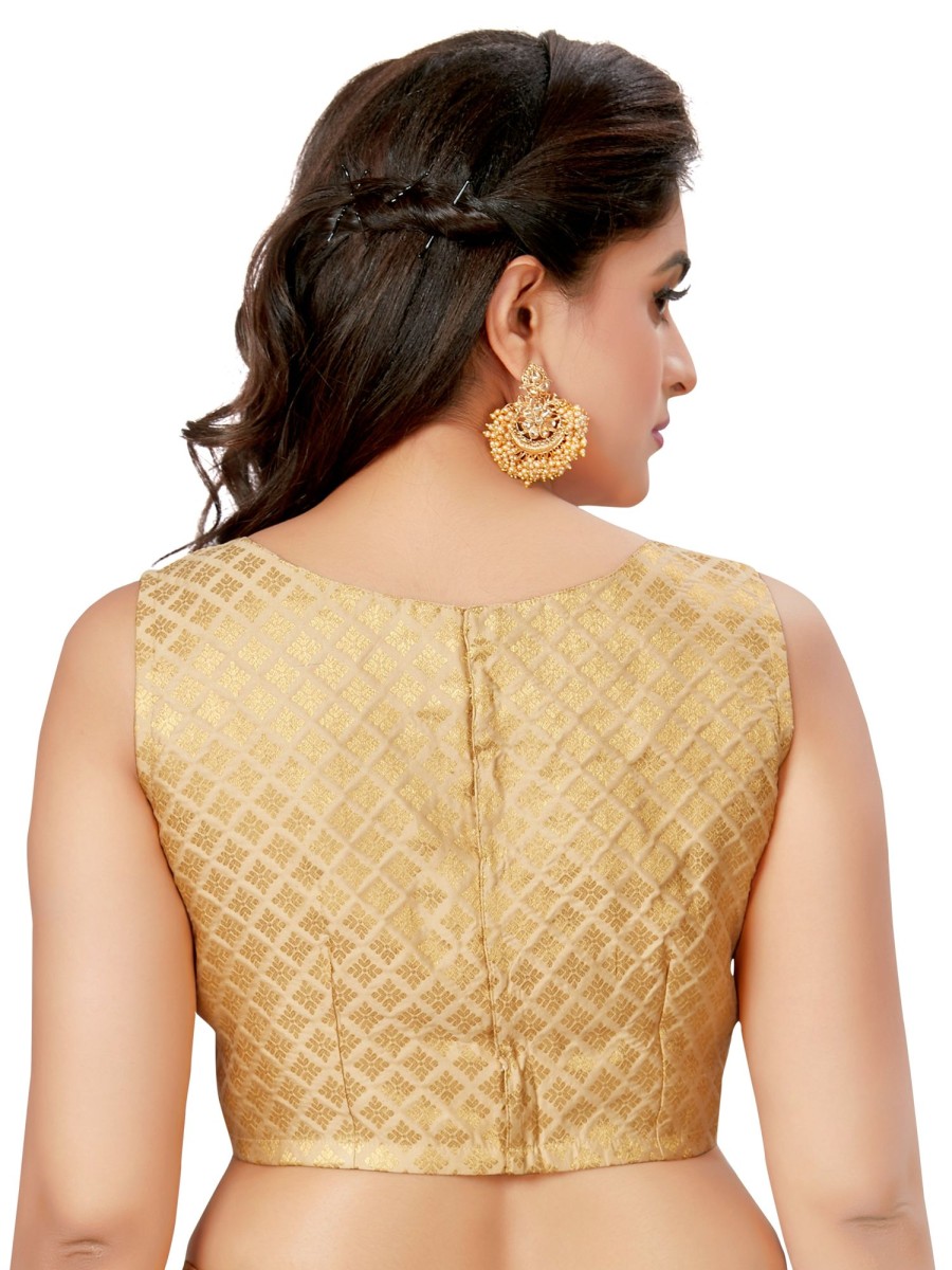 Women Madhu Fashion | Women'S Brocade Sleeveless Readymade Saree Blouse - Madhu Fashion Gold