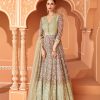 Women Monjolika | Women'S Light Olive Color Printed Georgette Designer Partywear Suit - Monjolika Green