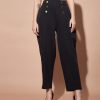 Women Lyush | Women'S Black Front Darted Balloon Fit Pants - Lyush