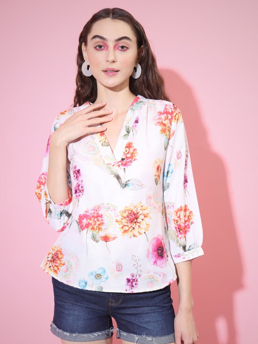 Women Myshka | Women'S Multi Printed V-Neck Top - Myshka Multi Color