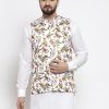 Men Virat Fashions | Men'S White Printed Satin Nehru Jacket ( Jowc 4007 White) - Virat Fashions