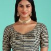 Women Royal Dwells | Women'S Navy Toned Cotton Silk Applied Foil And Tribal Pattern Print Readymade Blouse - Royal Dwells Blue