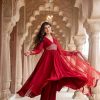 Women Label Shaurya Sanadhya | Women'S Maroon V Neck Anarkali Set - Label Shaurya Sanadhya