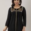 Women Charu | Women'S Embroidered Viscose Rayon Regular Top ( ) - Charu Black