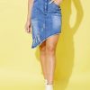 Women StyleStone | Women'S Distressed Denim Slant Skirt - Stylestone Blue