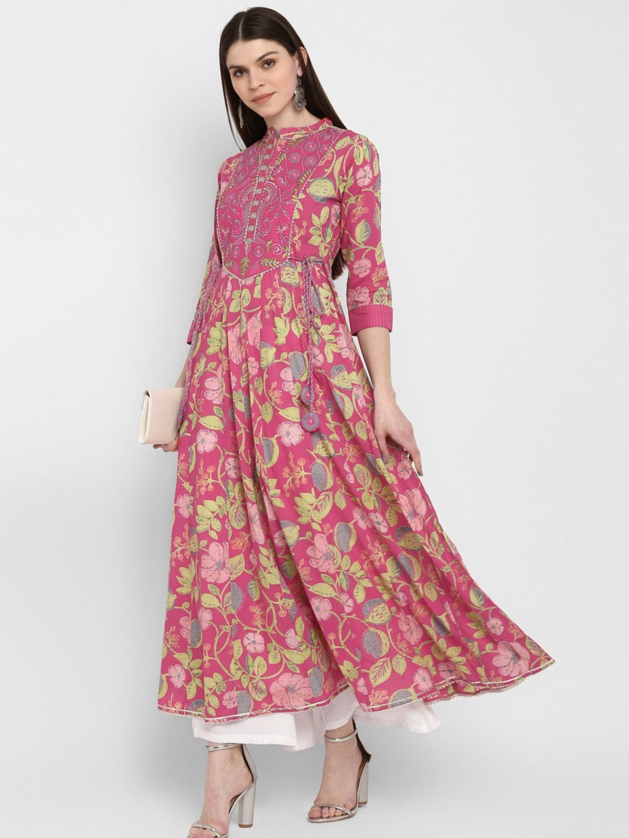 Women Vbuyz | Women'S Printed Anarkali Coral Kurta By Vbuyz- (1Pc Set)