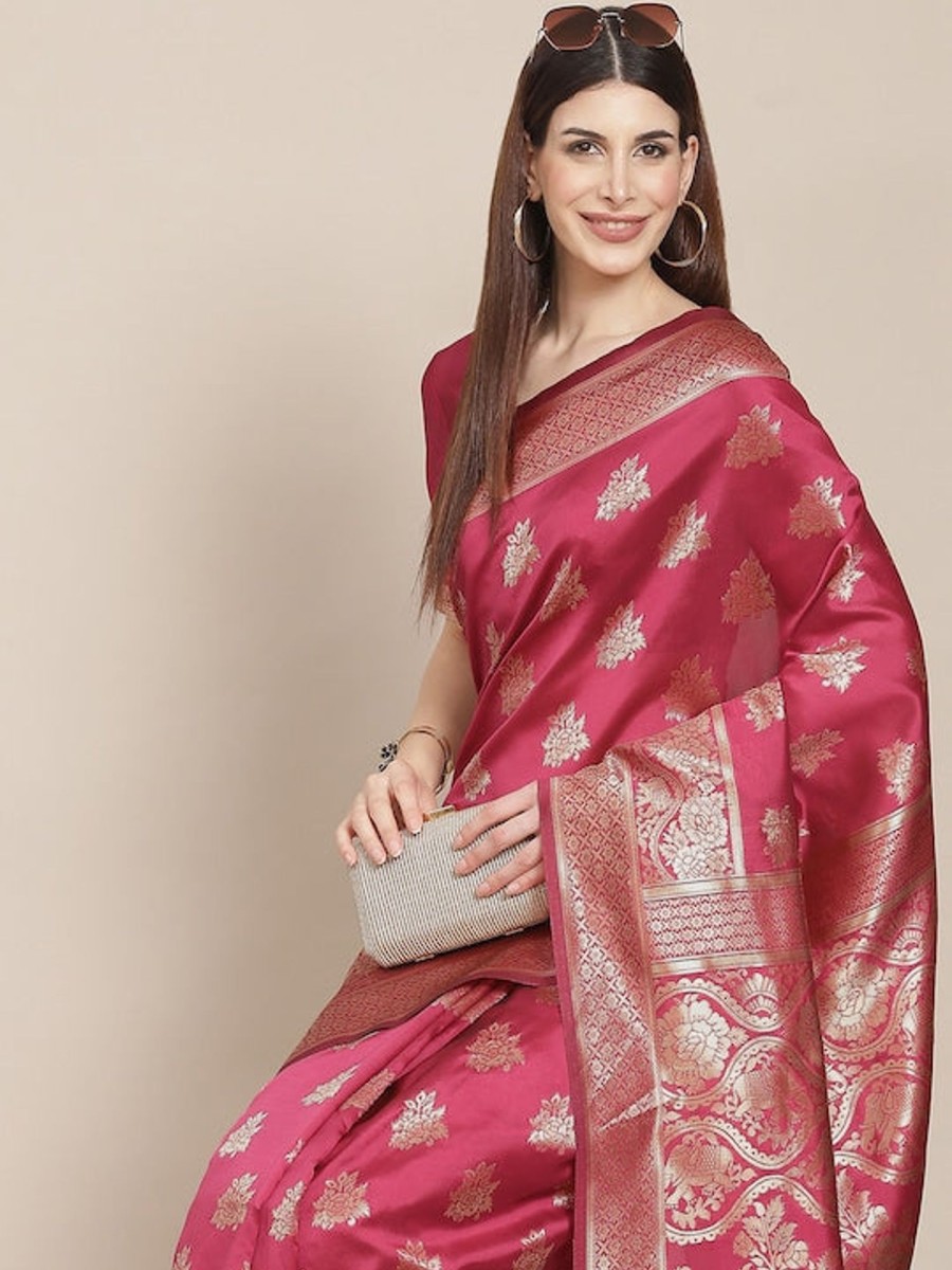 Women Varanga | Women'S Color Banarasi Silk Saree With Blouse - Varanga Pink