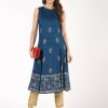 Women Aniyah | Women'S Block Print Flared Kurta - Aniyah Blue