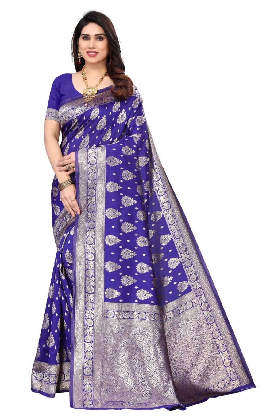 Women Varanga | Women'S Light Color Banarasi Silk Saree With Blouse - Varanga Blue