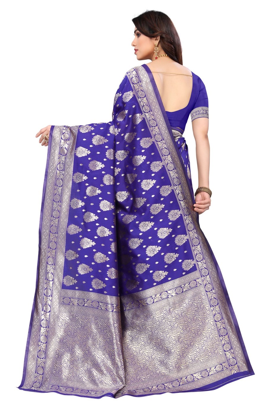 Women Varanga | Women'S Light Color Banarasi Silk Saree With Blouse - Varanga Blue