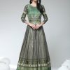 Women Phenav | Women'S Embroidred Detailed Silk Fit Flare Ethnic Gown - Phenav Green