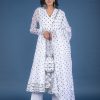 Women Pomcha Jaipur | Women'S Polka Dot Organza Anarkali Set - Pomcha Jaipur White