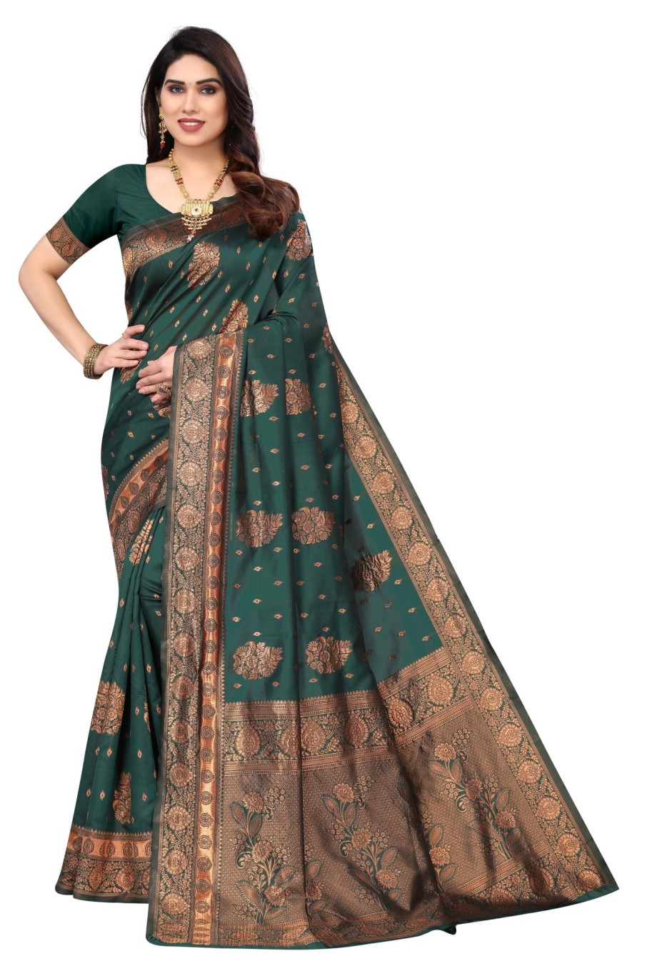 Women Varanga | Women'S Dark Color Banarasi Silk Saree With Blouse - Varanga Green