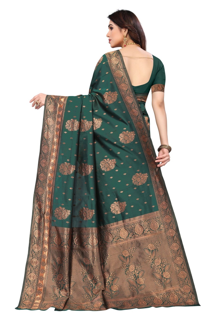 Women Varanga | Women'S Dark Color Banarasi Silk Saree With Blouse - Varanga Green