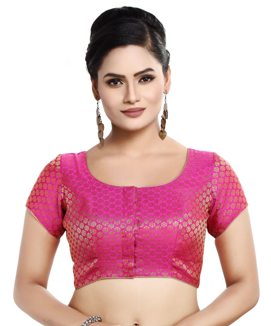 Women Madhu Fashion | Women'S Short Sleeves Banaras Brocade Readymade Saree Blouse - Madhu Fashion