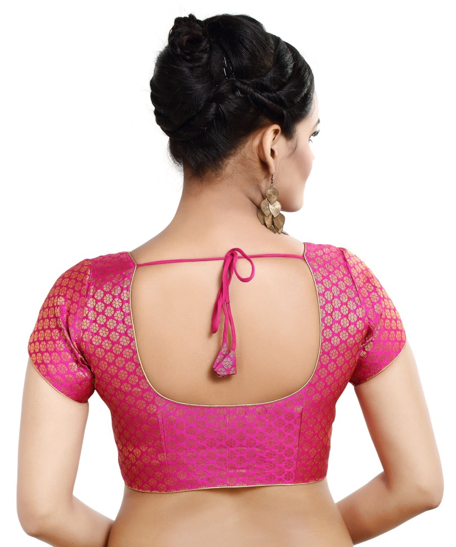 Women Madhu Fashion | Women'S Short Sleeves Banaras Brocade Readymade Saree Blouse - Madhu Fashion