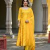 Women SARAS THE LABEL | Women'S Yellow Anarkali Suit Set- (3Pcs) - Saras The Label