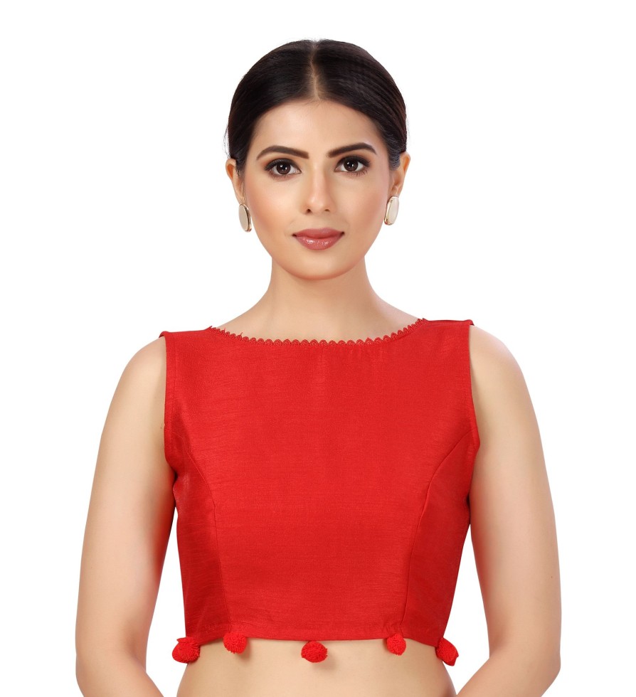 Women Shringaar | Women'S Polyester Silk Sleeveless Saree Blouse. - Shringaar Red