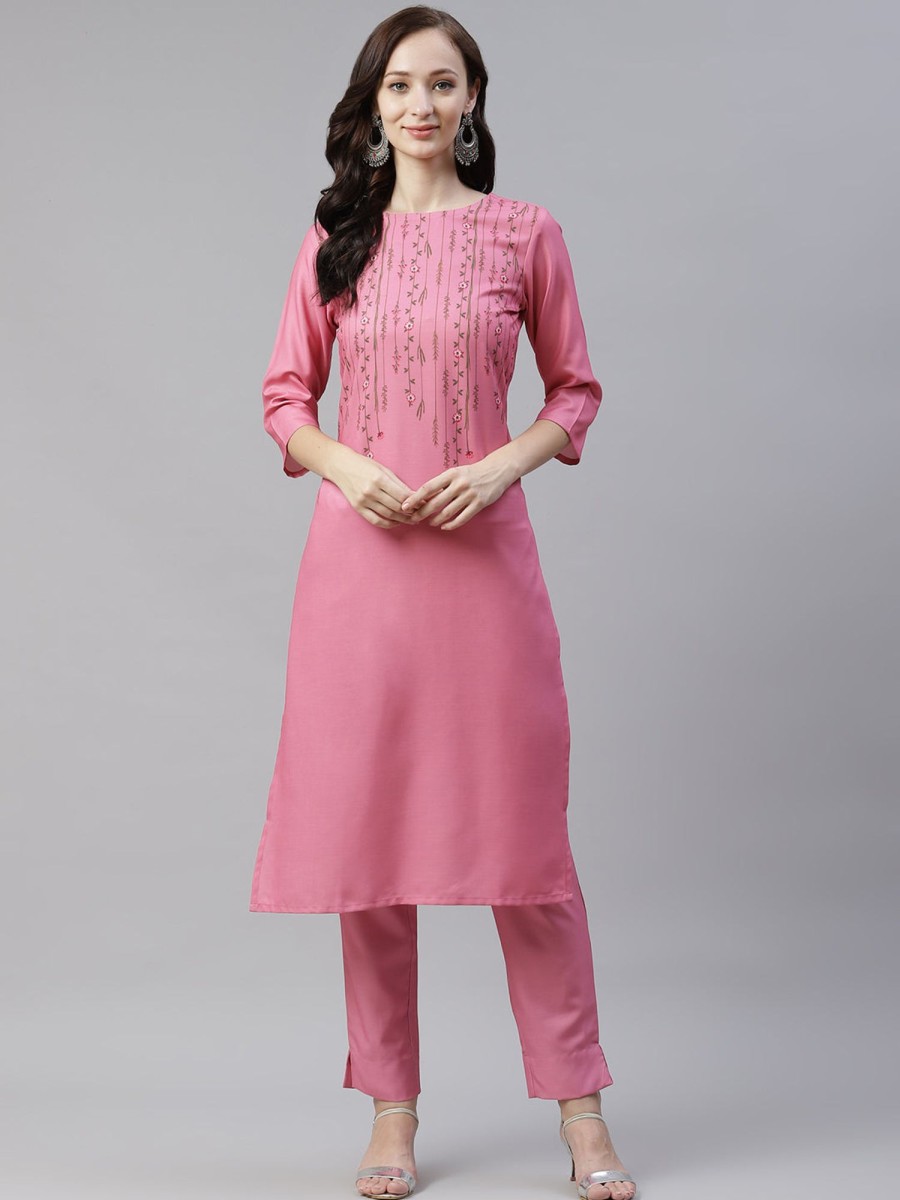 Women Ziyaa | Women Pink Rayon Kurta By Ziyaa (1 Pc Set)