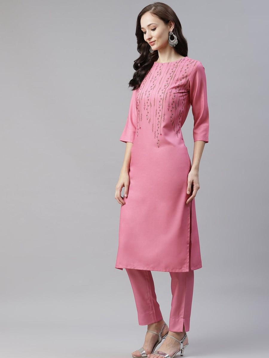 Women Ziyaa | Women Pink Rayon Kurta By Ziyaa (1 Pc Set)