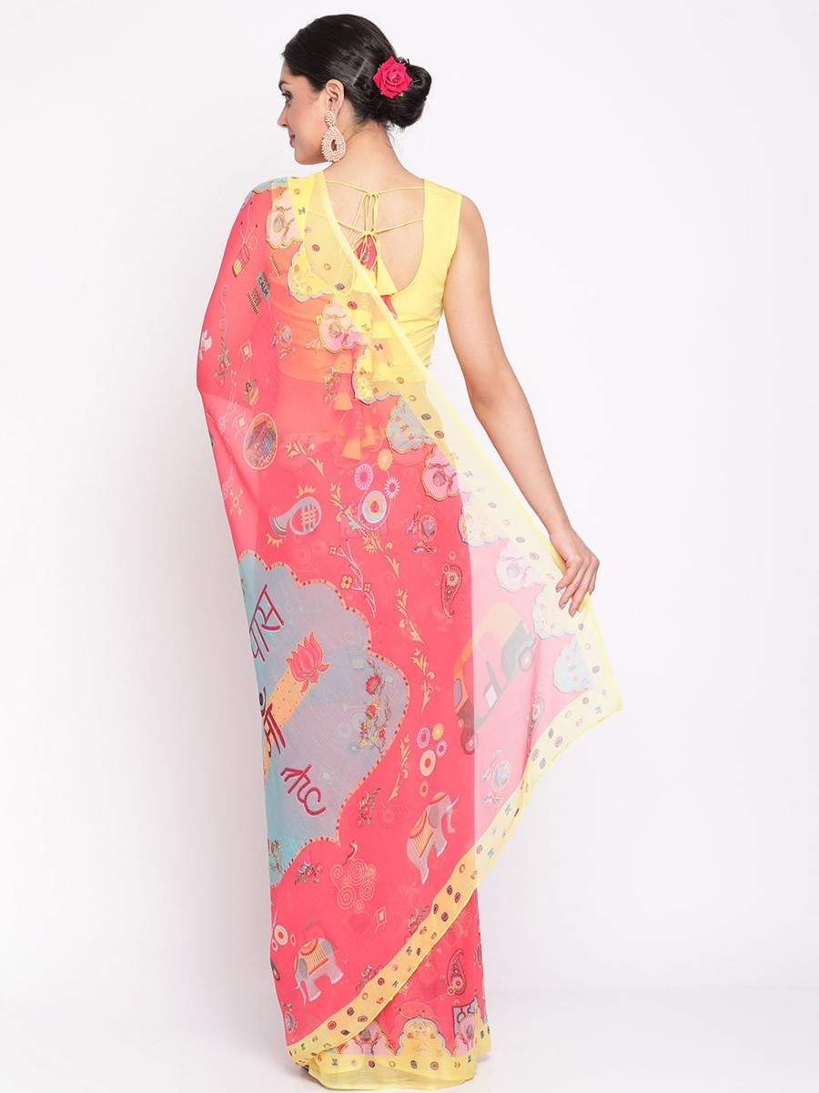 Women Ahalyaa | Women'S Red Colour Chiffon Digital Print Saree - Ahalyaa