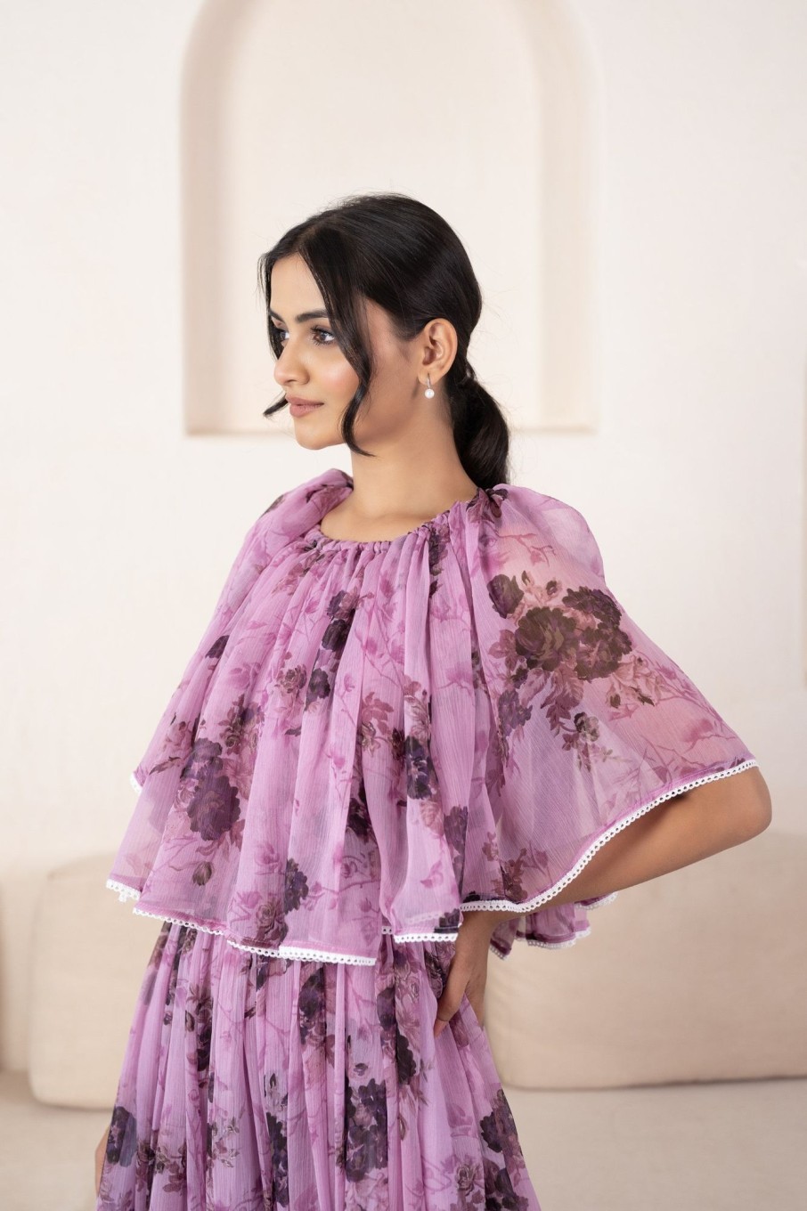 Women SARAS THE LABEL | Off-Shoulder Gown For Women By Saras The Label- (1Pc Set) Purple