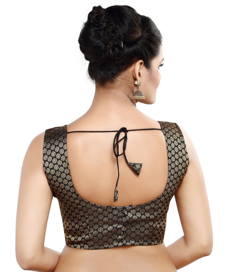 Women Madhu Fashion | Women'S Sleeveless Brocade Readymade Saree Blouse - Madhu Fashion Black