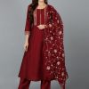 Women Ahika | Women'S Silk Blend Embroidered Anarkali Festive Wear-Ahika Maroon