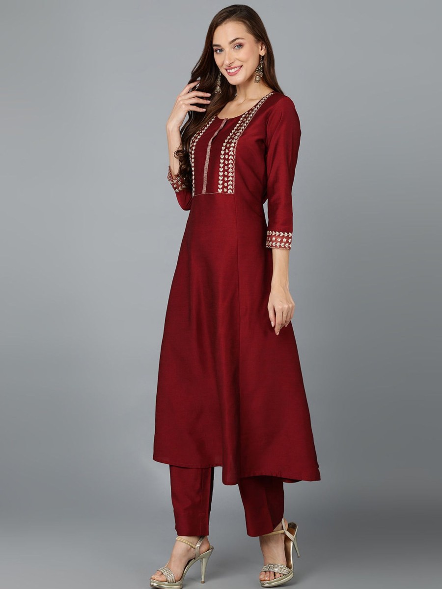 Women Ahika | Women'S Silk Blend Embroidered Anarkali Festive Wear-Ahika Maroon