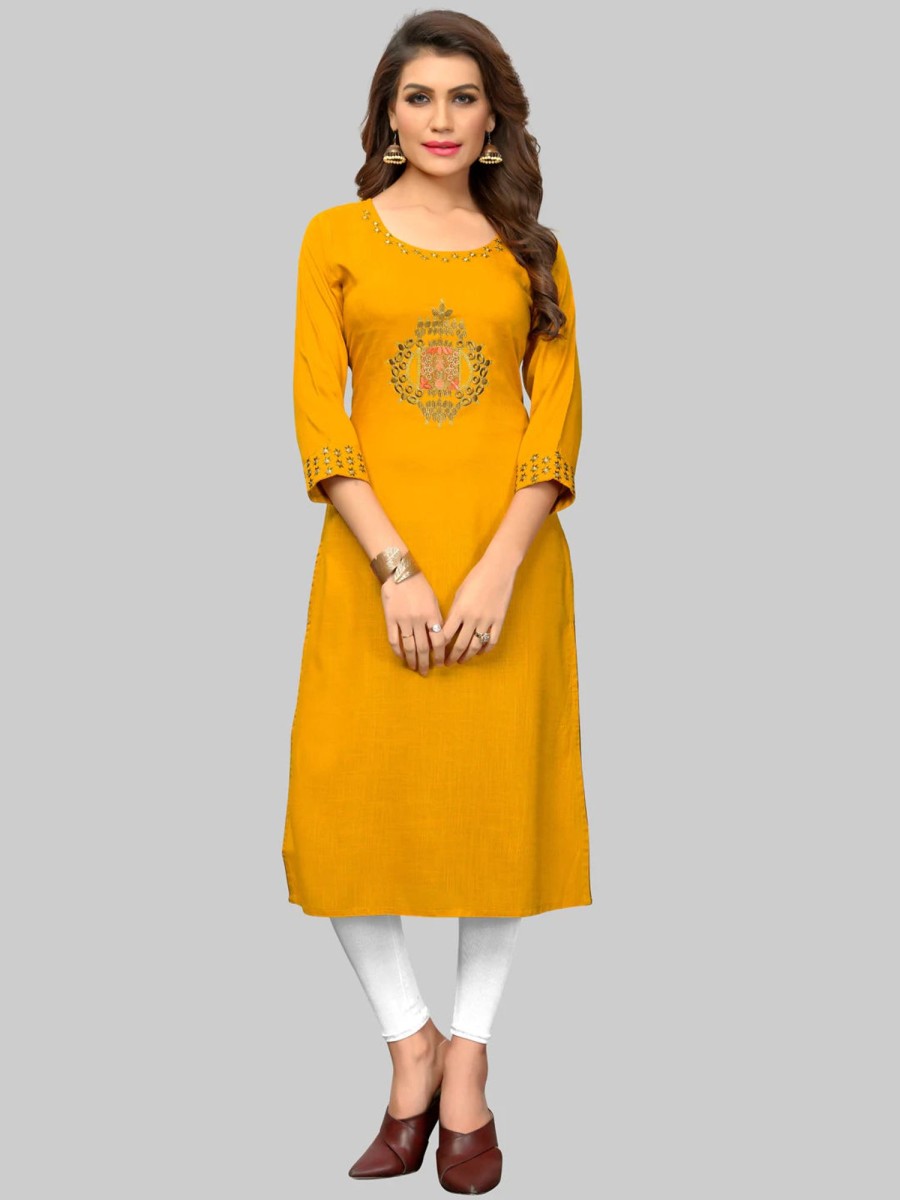 Women Vbuyz | Women'S Yellow Rayon Kurta By Vbuyz (1Pc)