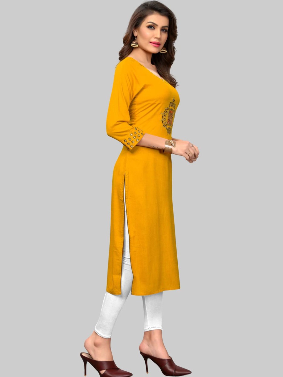 Women Vbuyz | Women'S Yellow Rayon Kurta By Vbuyz (1Pc)