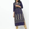 Women CHEERA | Women'S Navy Straight Foil Printed Long Kurta Only - Cheera Blue