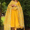 Women Pomcha Jaipur USA | Women'S Yellow Anarkali Suit Set With Pants U0026 Dupatta (3Pcs Set) - Pomcha Jaipur Usa