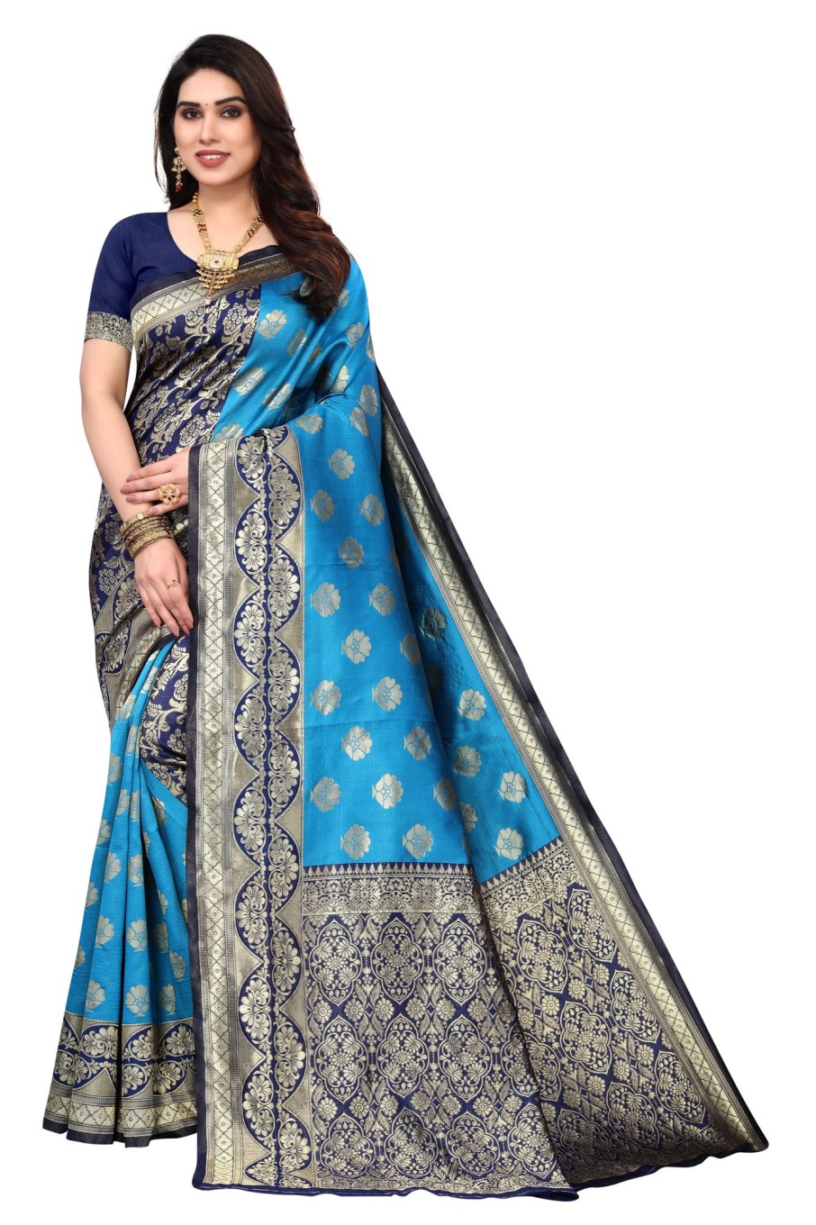 Women Varanga | Women'S Multicolor Color Banarasi Silk Saree With Blouse - Varanga Multi Color