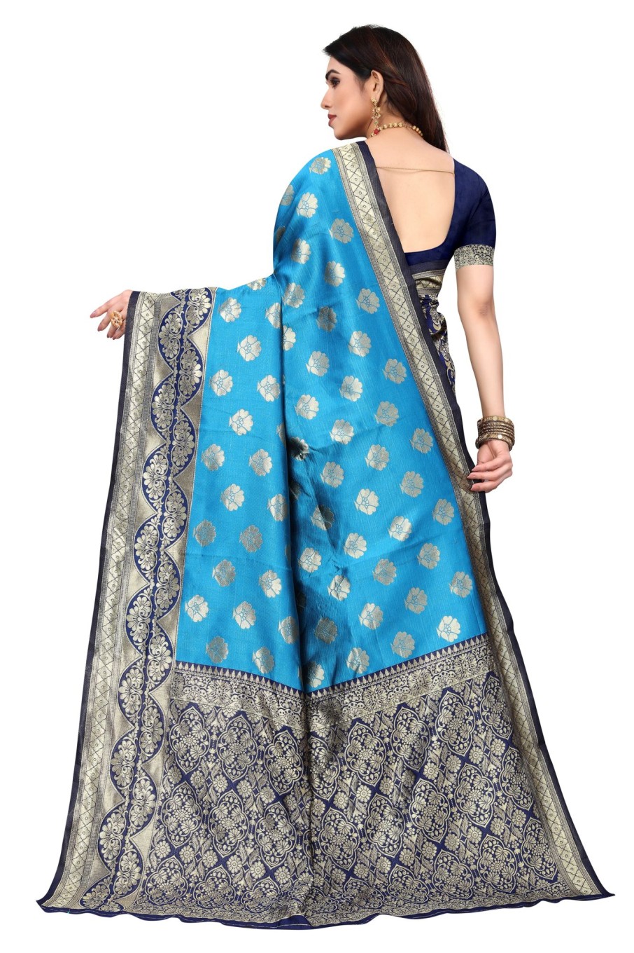 Women Varanga | Women'S Multicolor Color Banarasi Silk Saree With Blouse - Varanga Multi Color