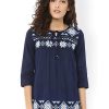 Women Wahe-NOOR | Women'S Navy Embroidered Top - Wahe-Noor