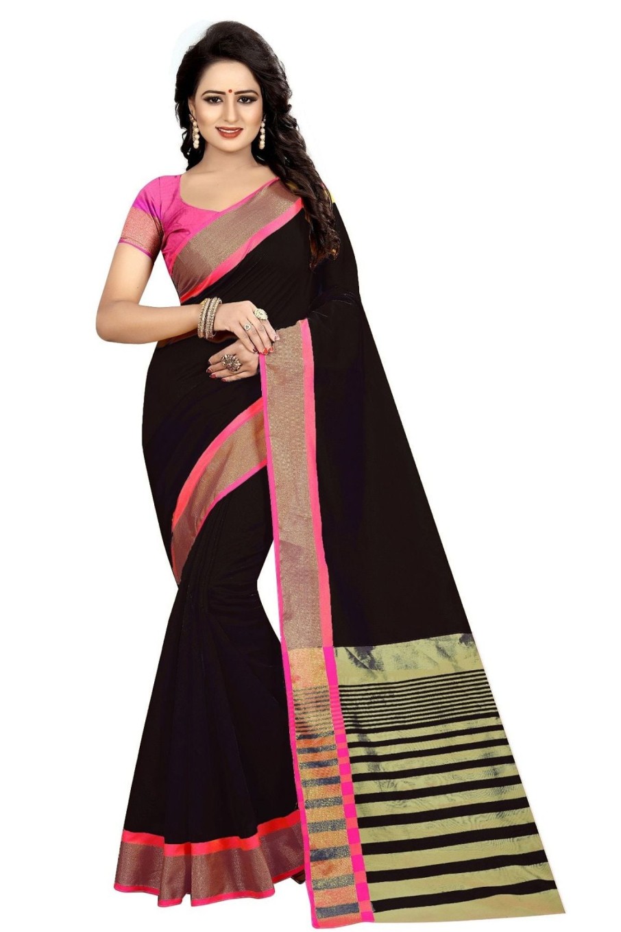 Women Vamika | Women'S Vamika Black Cotton Silk Weaving Saree - Vamika