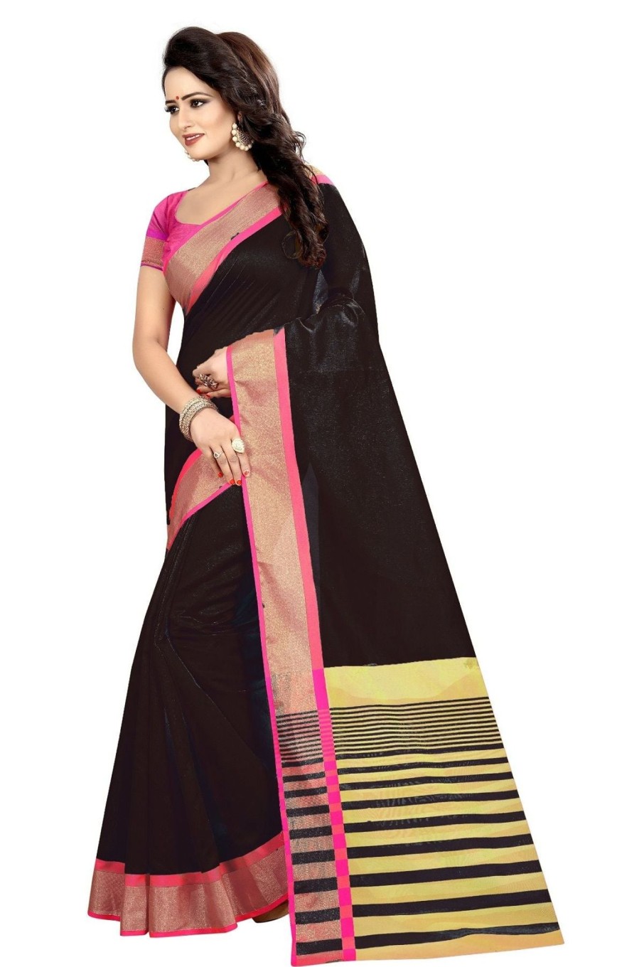 Women Vamika | Women'S Vamika Black Cotton Silk Weaving Saree - Vamika