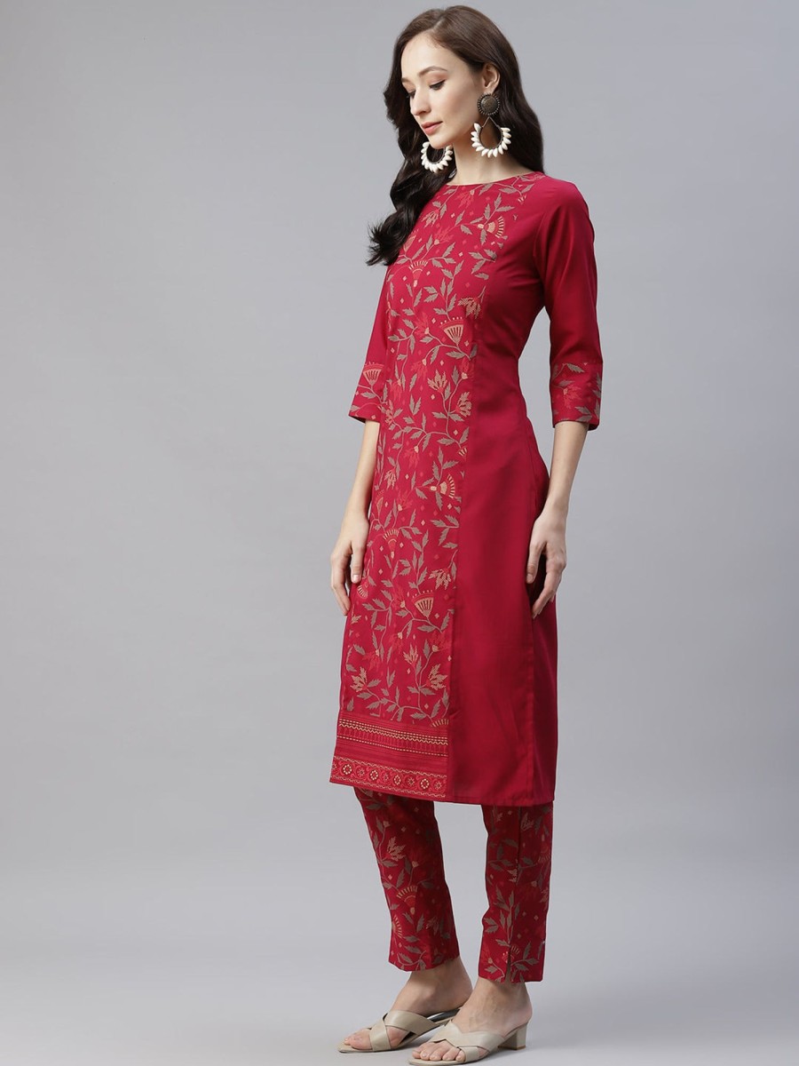 Women Ziyaa | Women'S Pink Floral Printed Crepe Kurta By Ziyaa- (1 Pcs Set)