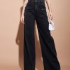 Women Lyush | Women'S Black High Waist Flap Pocket Straight Jeans - Lyush