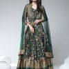 Women Phenav | Women'S Ethnic Motifs Printed Embroidered Detailed Silk Fit Flare Ethnic Gown - Phenav Green